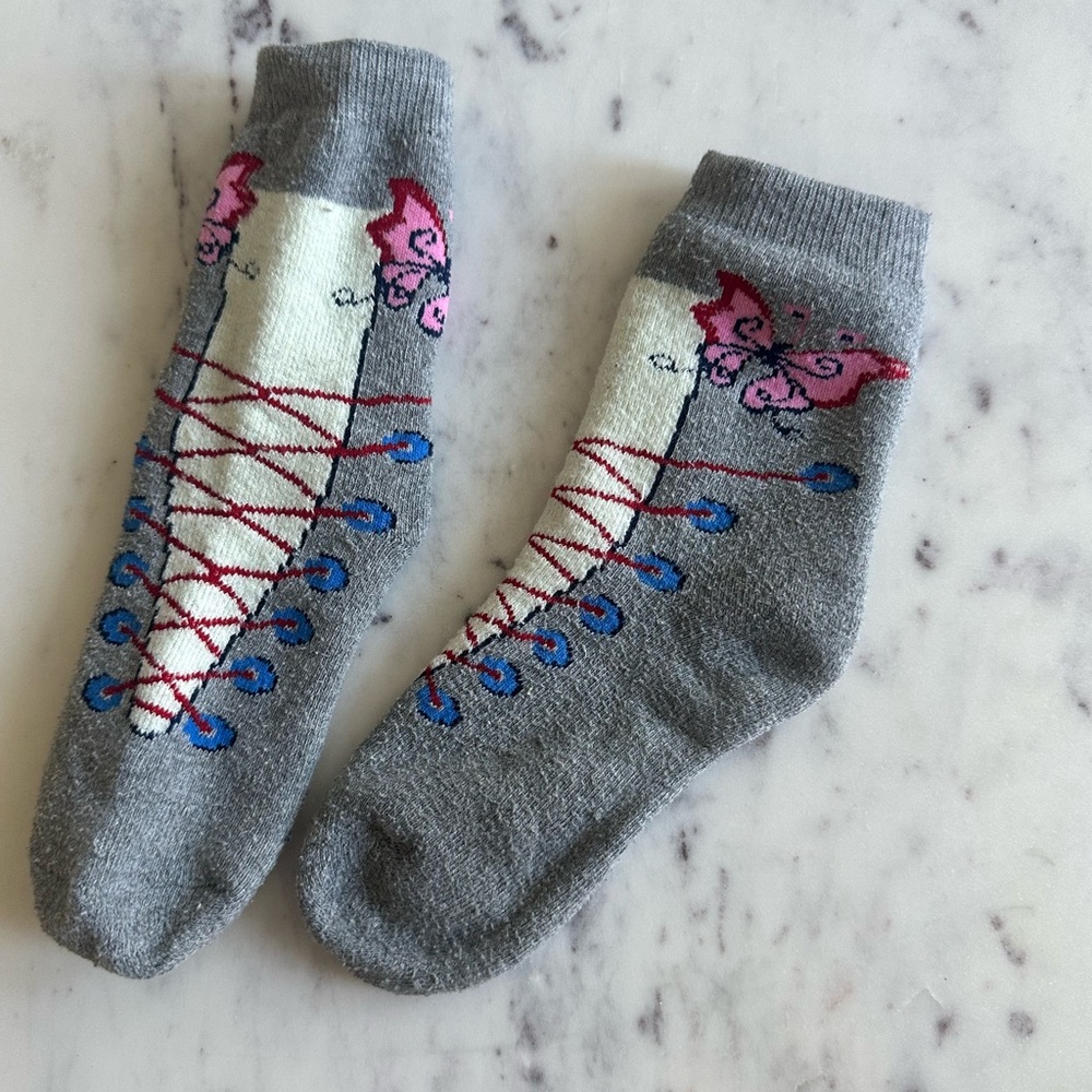 Gray Butterfly Lace-Up Kids Socks